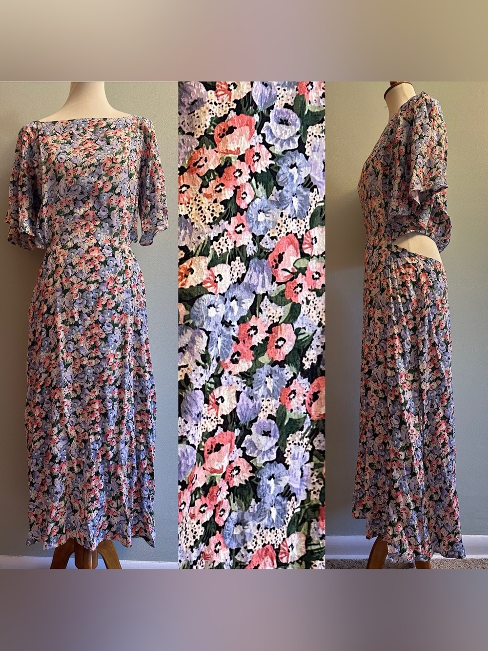 & Other Stories Floral Print Cut Out Midi Dress